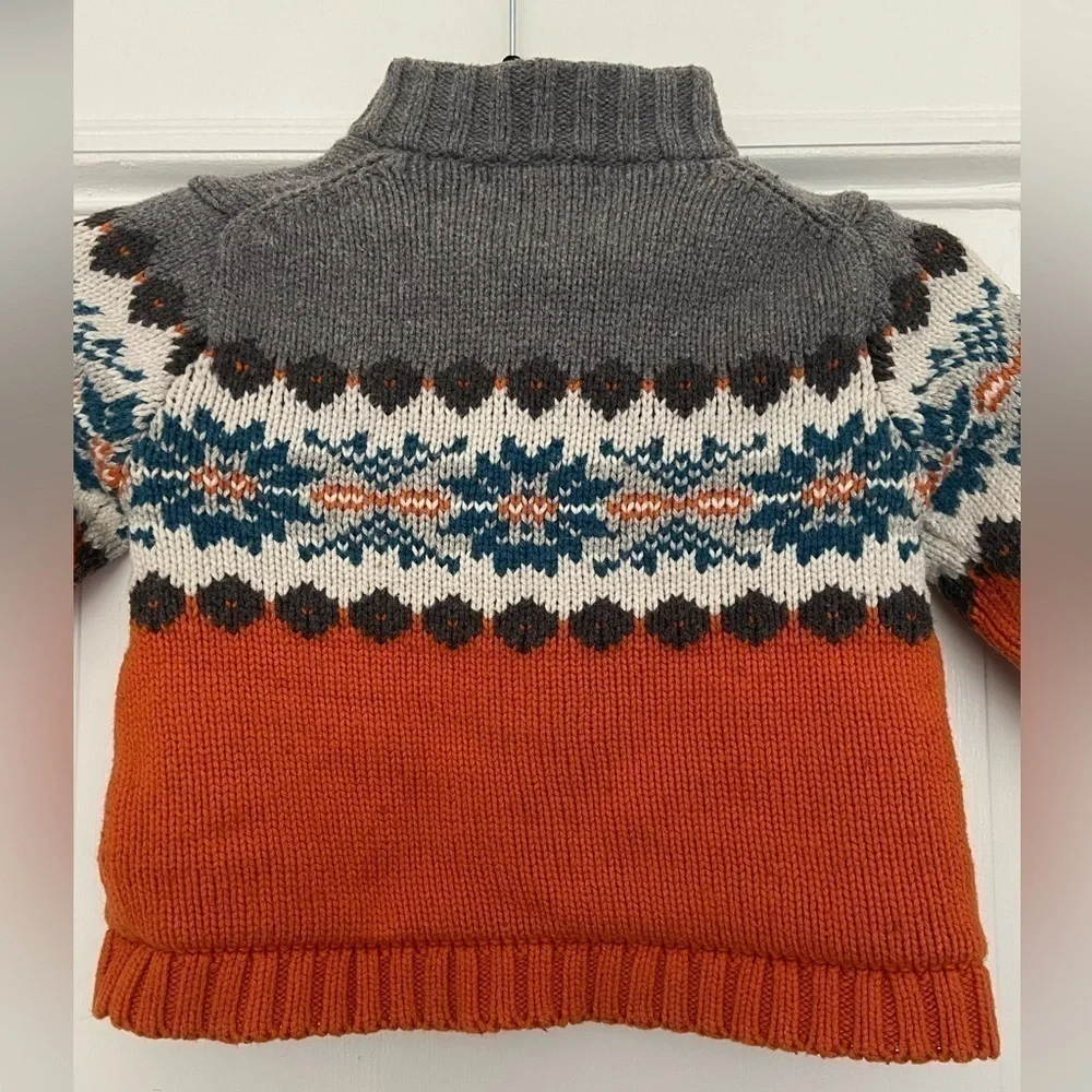 Janie And Jack Wool Cotton Blend Kids Knit Sweater Jacket Orange Gray Blue - Picture 9 of 14